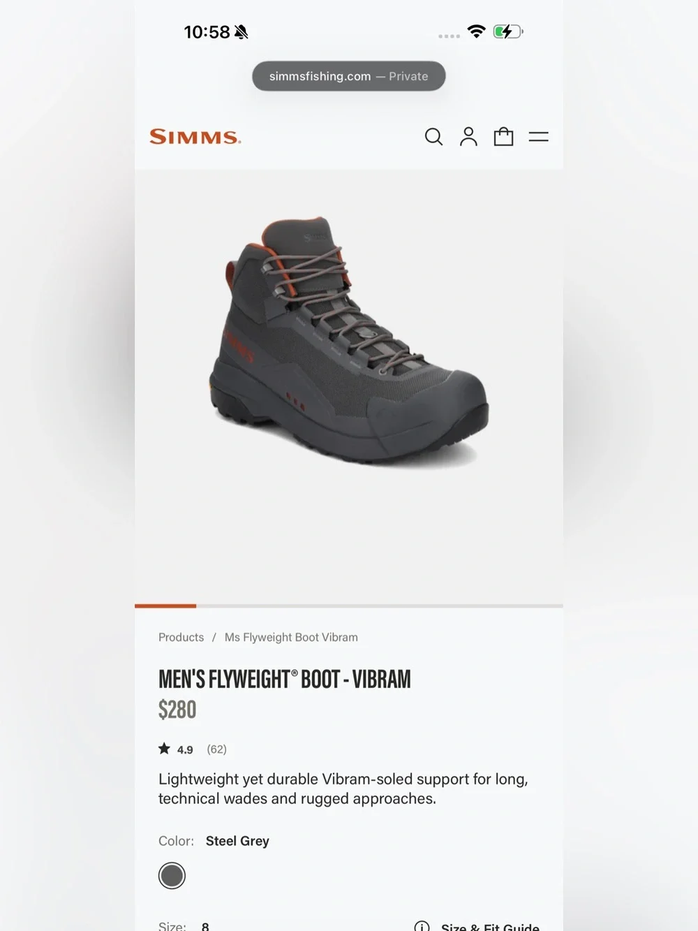 Simms Men's Flyweight Boot New in Box